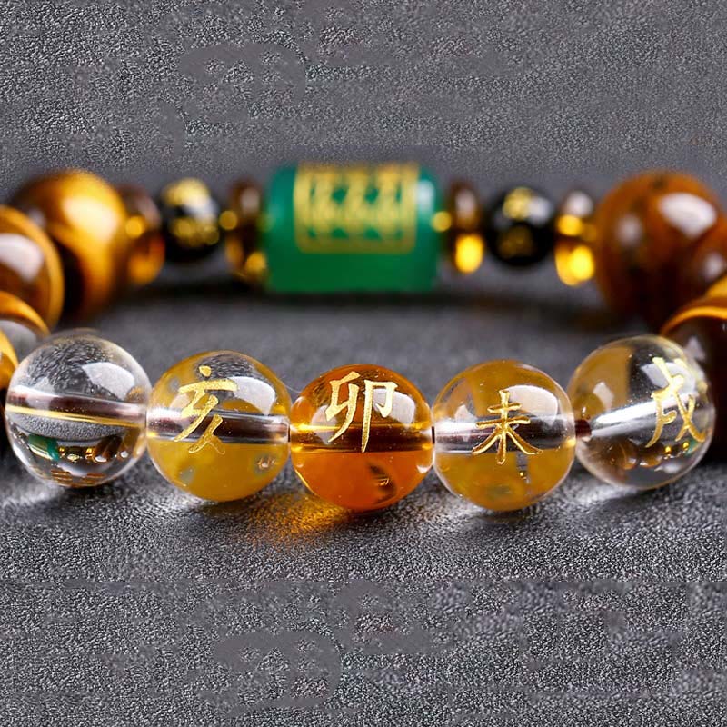 Bransoletka z Buddha Stones, chińskim znakiem zodiaku, tygrysim okiem i odwagą