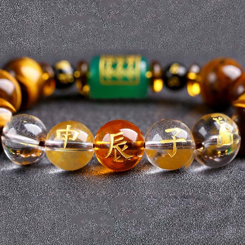 Bransoletka z Buddha Stones, chińskim znakiem zodiaku, tygrysim okiem i odwagą