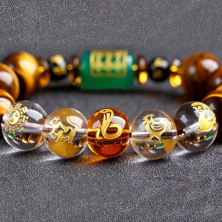 Bransoletka z Buddha Stones, chińskim znakiem zodiaku, tygrysim okiem i odwagą
