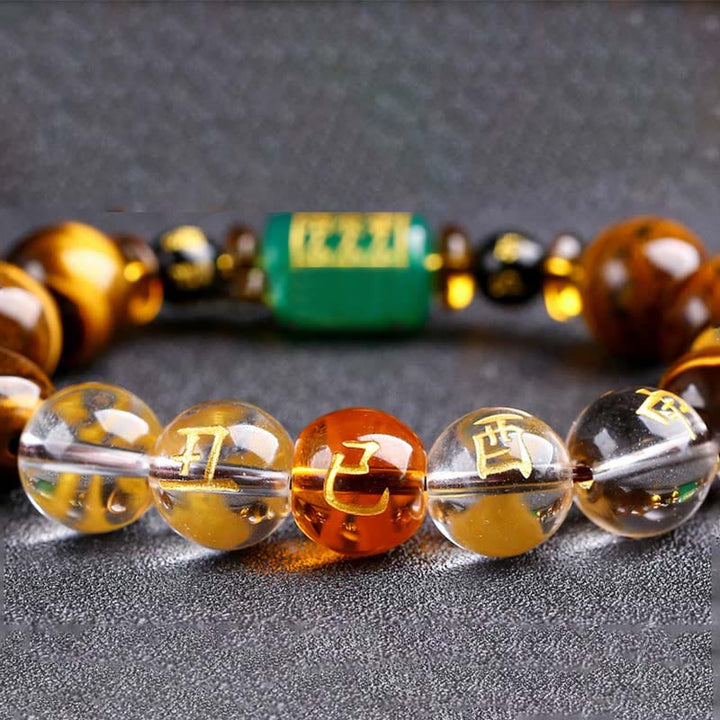 Bransoletka z Buddha Stones, chińskim znakiem zodiaku, tygrysim okiem i odwagą