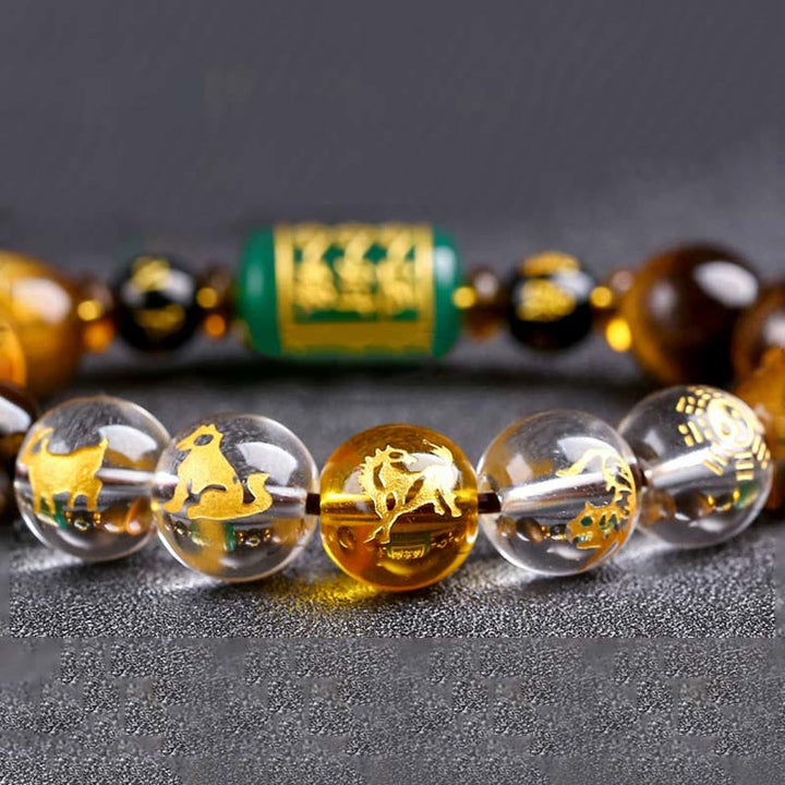 Bransoletka z Buddha Stones, chińskim znakiem zodiaku, tygrysim okiem i odwagą