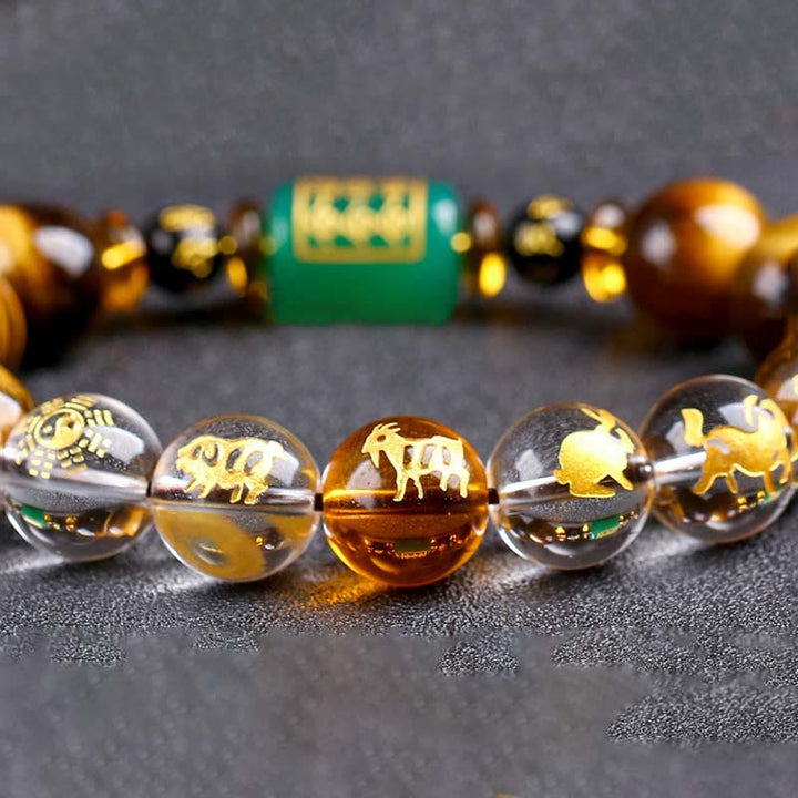 Bransoletka z Buddha Stones, chińskim znakiem zodiaku, tygrysim okiem i odwagą