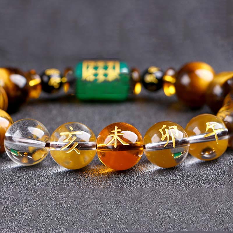 Bransoletka z Buddha Stones, chińskim znakiem zodiaku, tygrysim okiem i odwagą