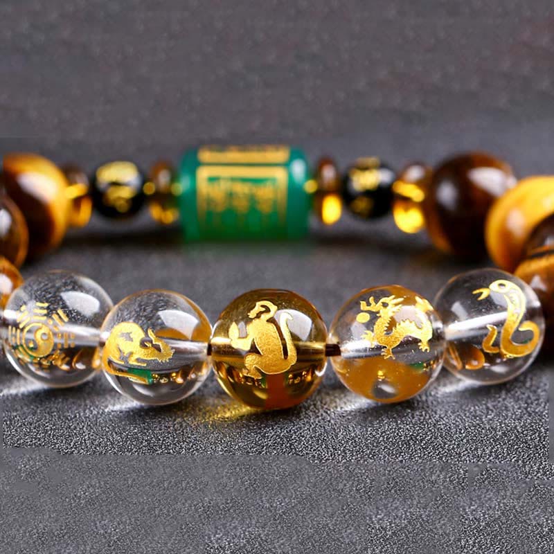 Bransoletka z Buddha Stones, chińskim znakiem zodiaku, tygrysim okiem i odwagą