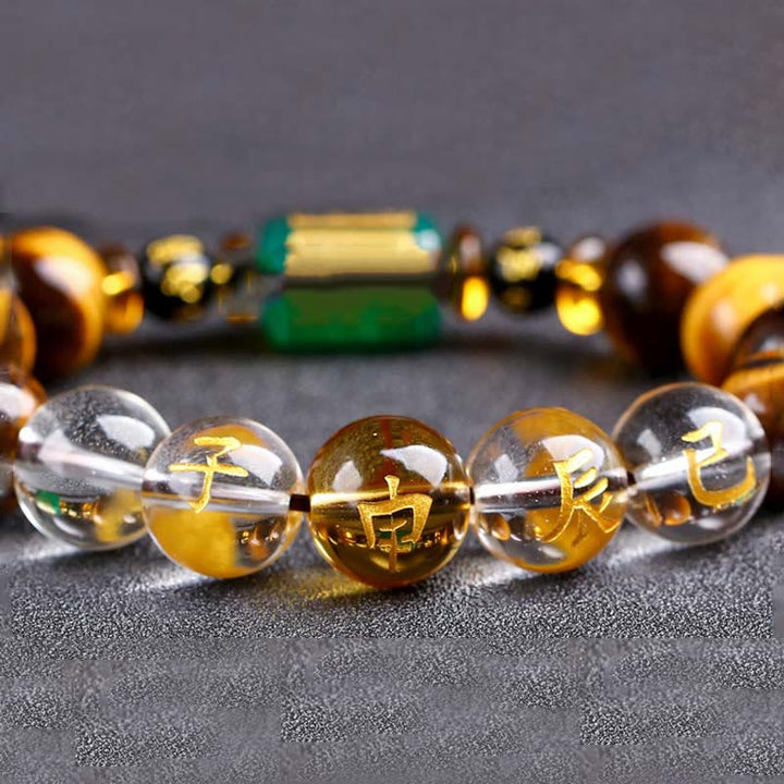 Bransoletka z Buddha Stones, chińskim znakiem zodiaku, tygrysim okiem i odwagą