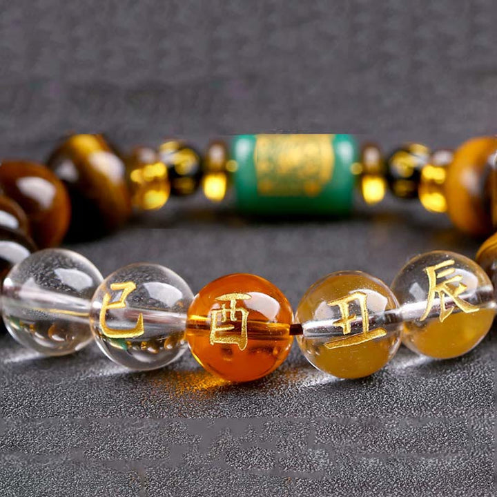 Bransoletka z Buddha Stones, chińskim znakiem zodiaku, tygrysim okiem i odwagą