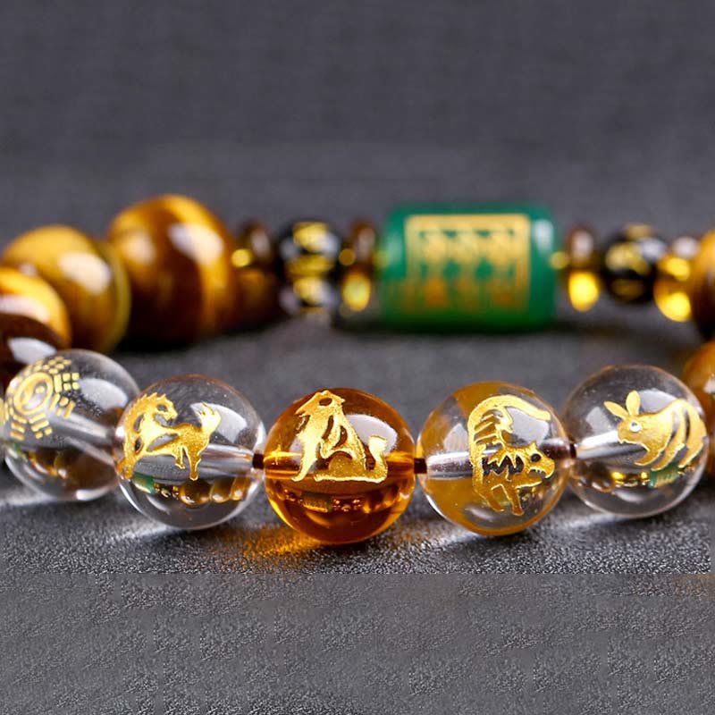 Bransoletka z Buddha Stones, chińskim znakiem zodiaku, tygrysim okiem i odwagą
