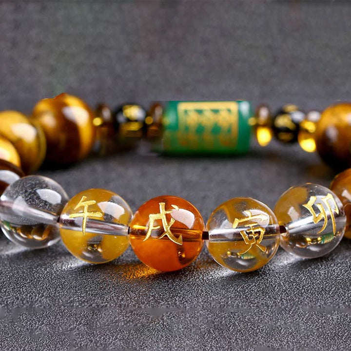 Bransoletka z Buddha Stones, chińskim znakiem zodiaku, tygrysim okiem i odwagą