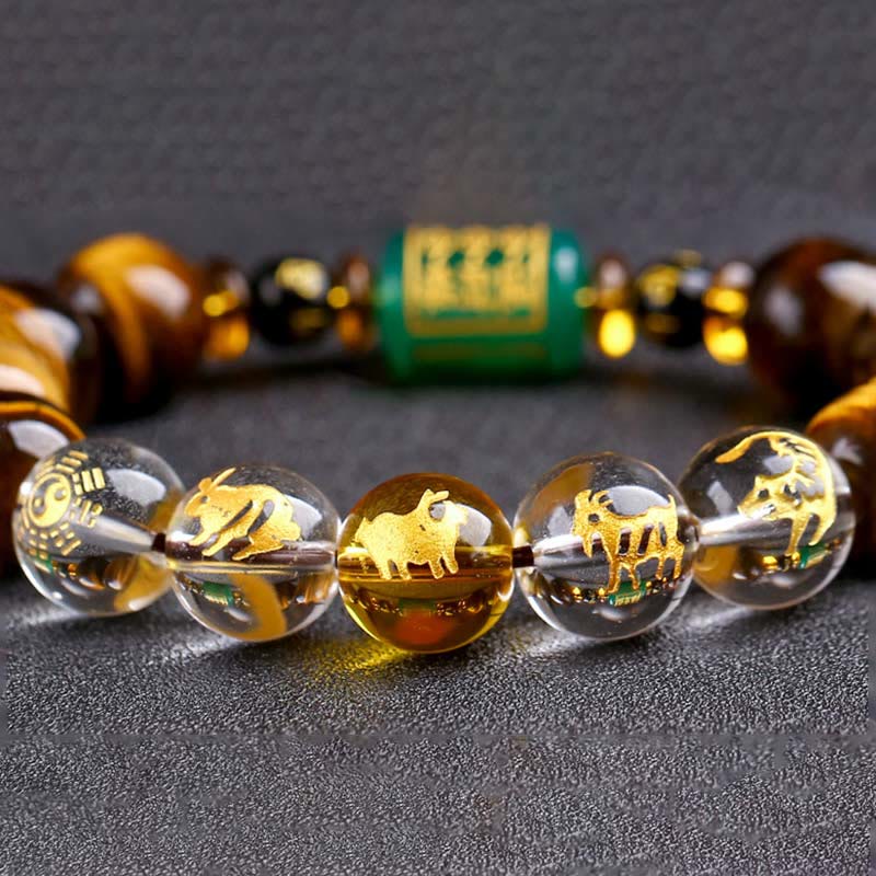 Bransoletka z Buddha Stones, chińskim znakiem zodiaku, tygrysim okiem i odwagą