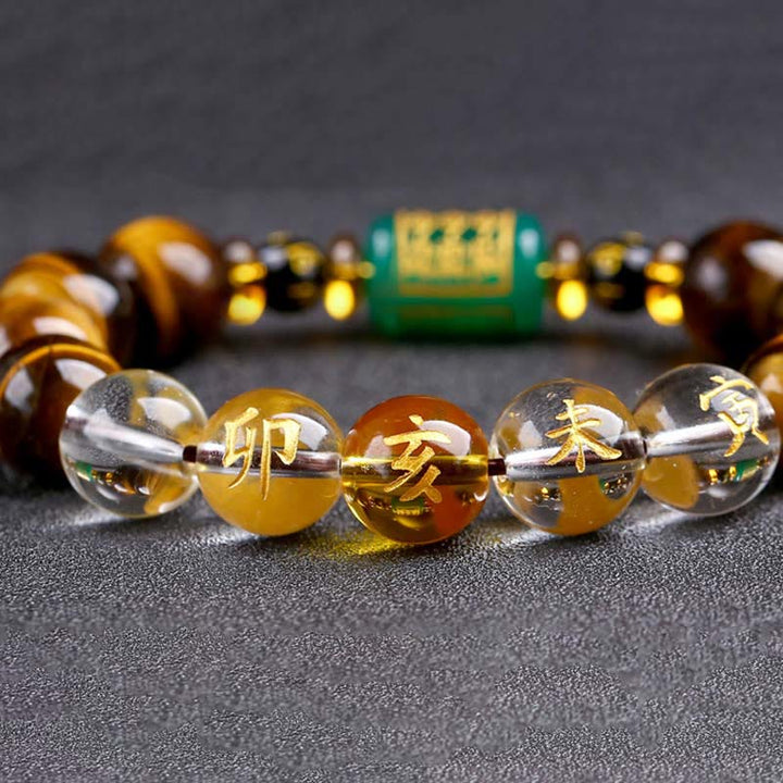Bransoletka z Buddha Stones, chińskim znakiem zodiaku, tygrysim okiem i odwagą