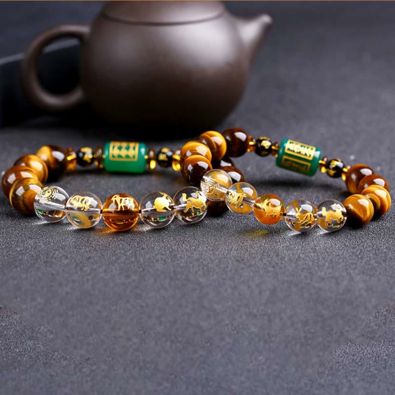 Bransoletka z Buddha Stones, chińskim znakiem zodiaku, tygrysim okiem i odwagą