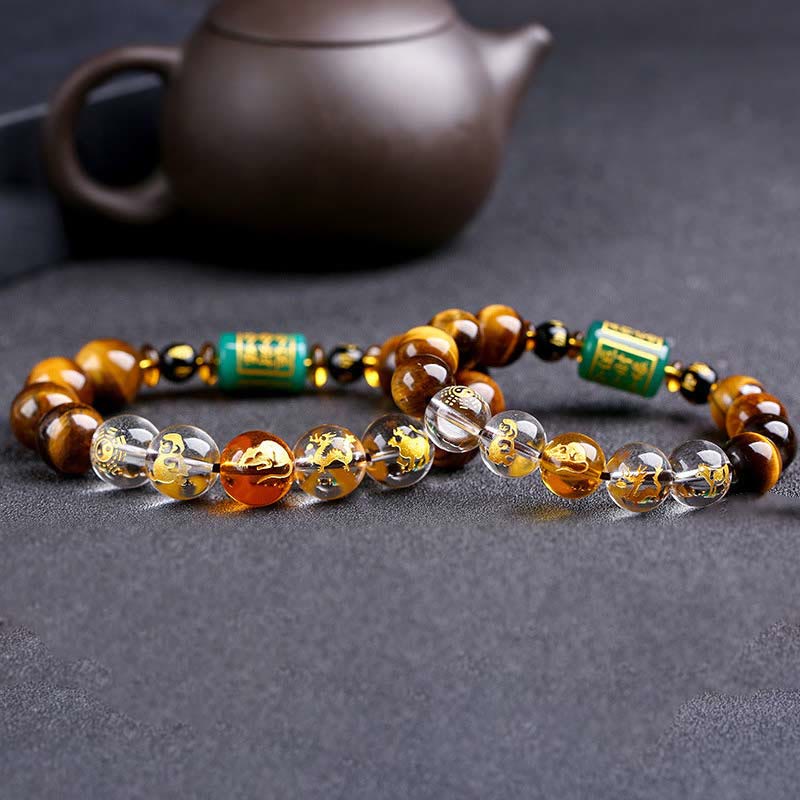 Bransoletka z Buddha Stones, chińskim znakiem zodiaku, tygrysim okiem i odwagą
