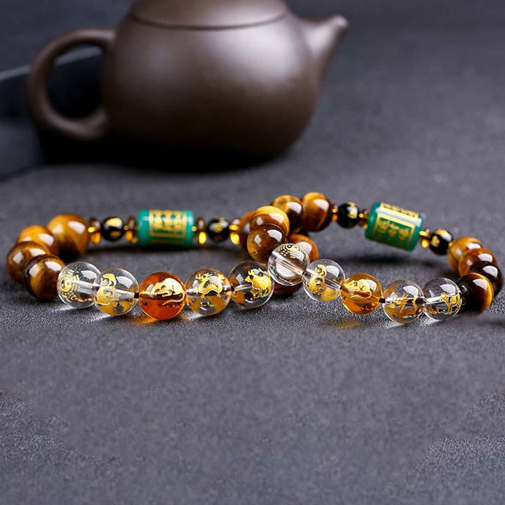 Bransoletka z Buddha Stones, chińskim znakiem zodiaku, tygrysim okiem i odwagą