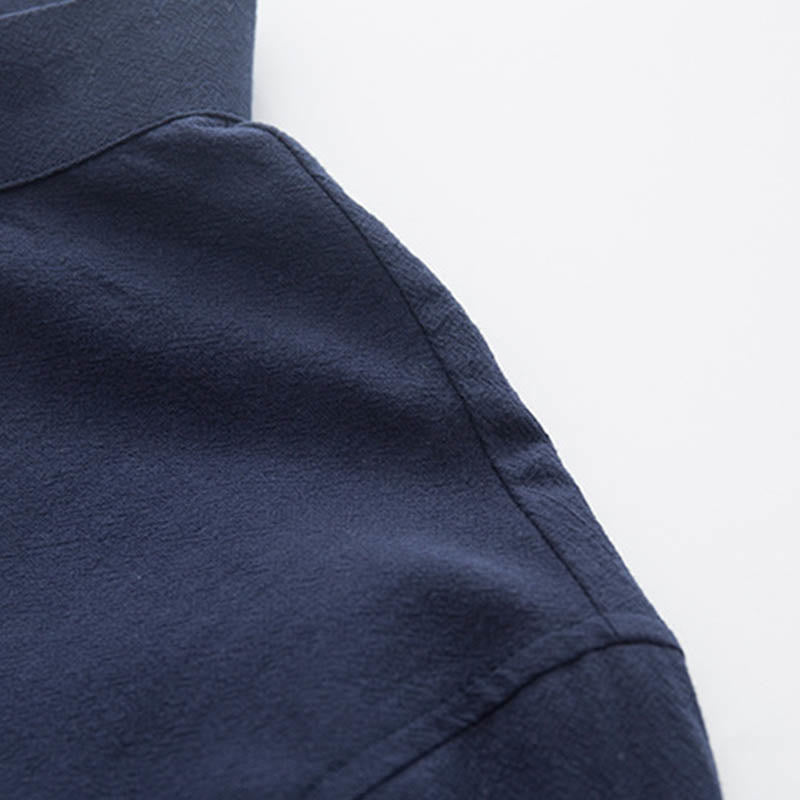 Buddha Stones 2-częściowy Zen Tang Suit męski lniany zestaw koszul z długim rękawem i spodniami z żabą - image 26