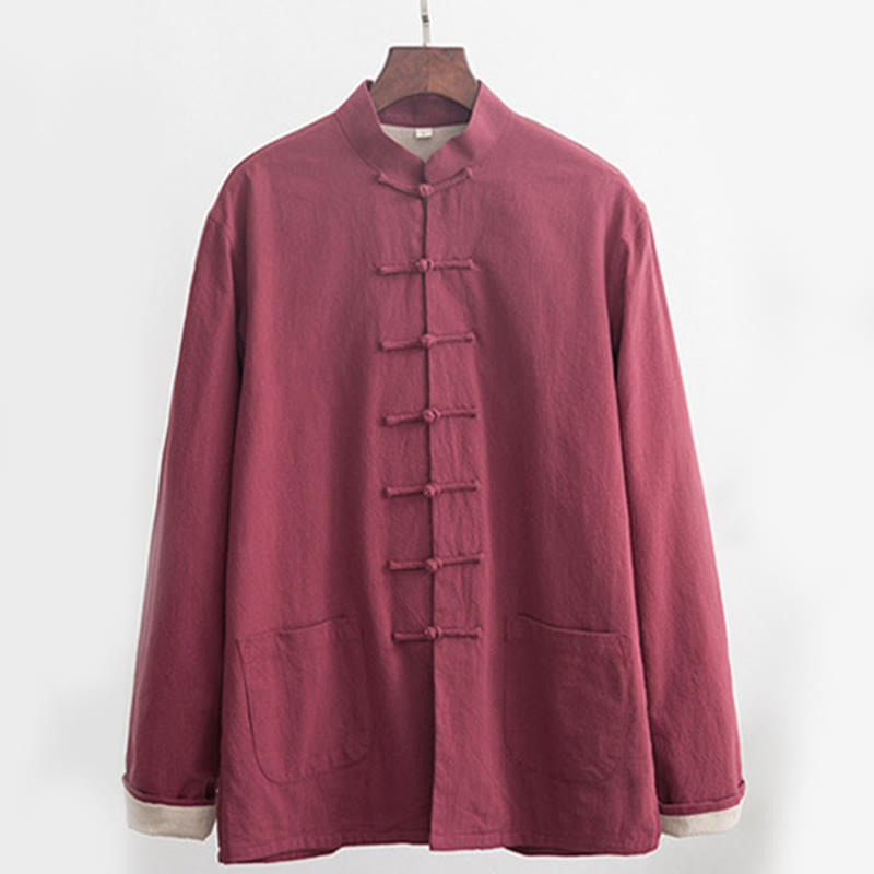 Buddha Stones 2-częściowy Zen Tang Suit męski lniany zestaw koszul z długim rękawem i spodniami z żabą - image 19