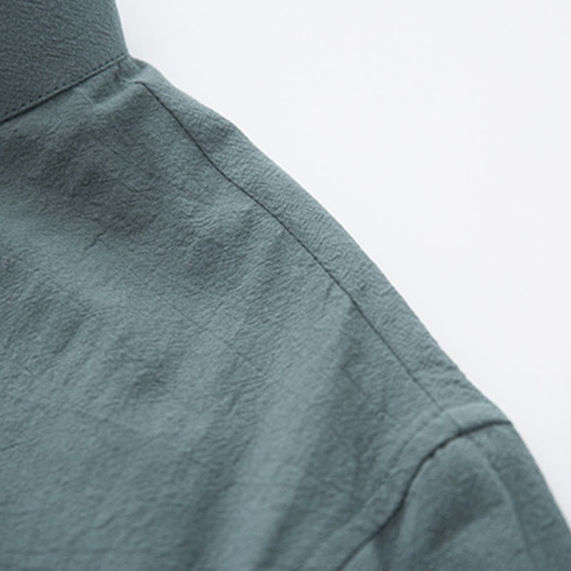 Buddha Stones 2-częściowy Zen Tang Suit męski lniany zestaw koszul z długim rękawem i spodniami z żabą - image 7