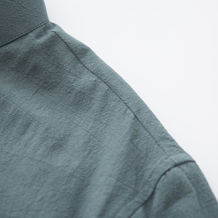 Buddha Stones 2-częściowy Zen Tang Suit męski lniany zestaw koszul z długim rękawem i spodniami z żabą - image 7