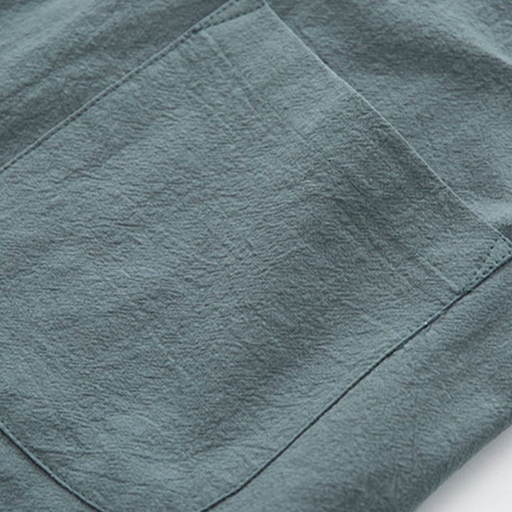 Buddha Stones 2-częściowy Zen Tang Suit męski lniany zestaw koszul z długim rękawem i spodniami z żabą - image 9