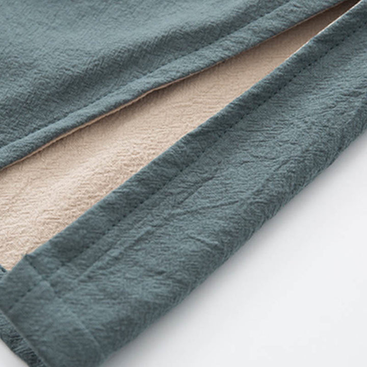 Buddha Stones 2-częściowy Zen Tang Suit męski lniany zestaw koszul z długim rękawem i spodniami z żabą - image 10