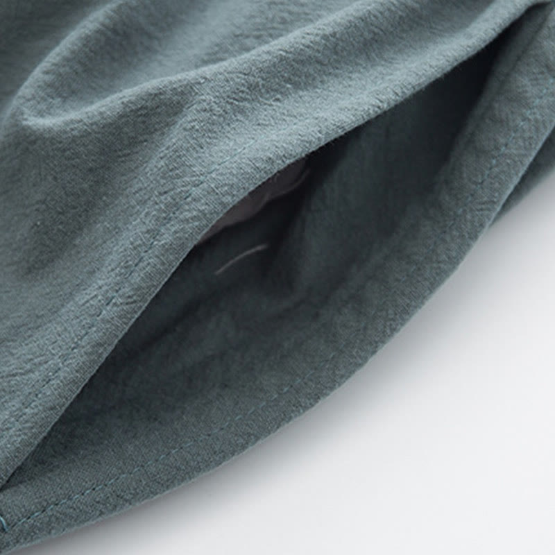 Buddha Stones 2-częściowy Zen Tang Suit męski lniany zestaw koszul z długim rękawem i spodniami z żabą - image 15