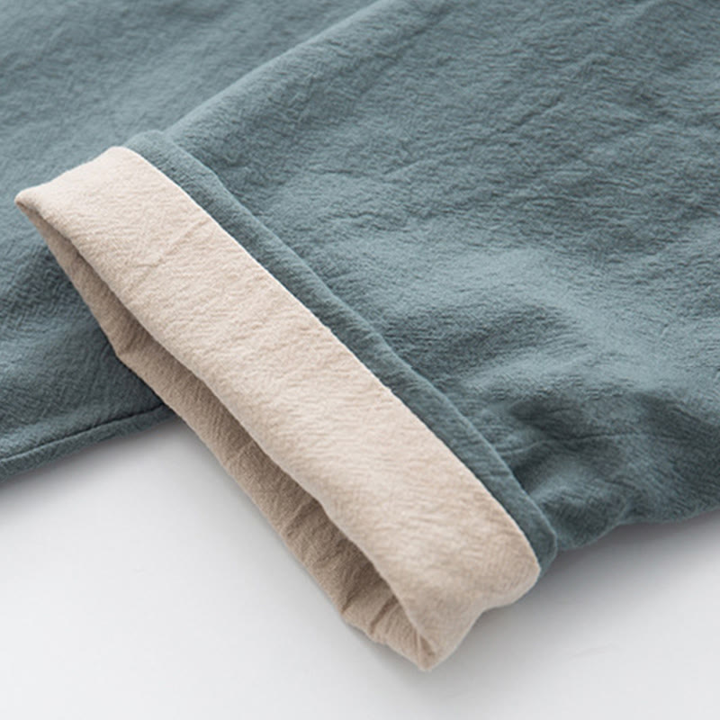 Buddha Stones 2-częściowy Zen Tang Suit męski lniany zestaw koszul z długim rękawem i spodniami z żabą - image 12