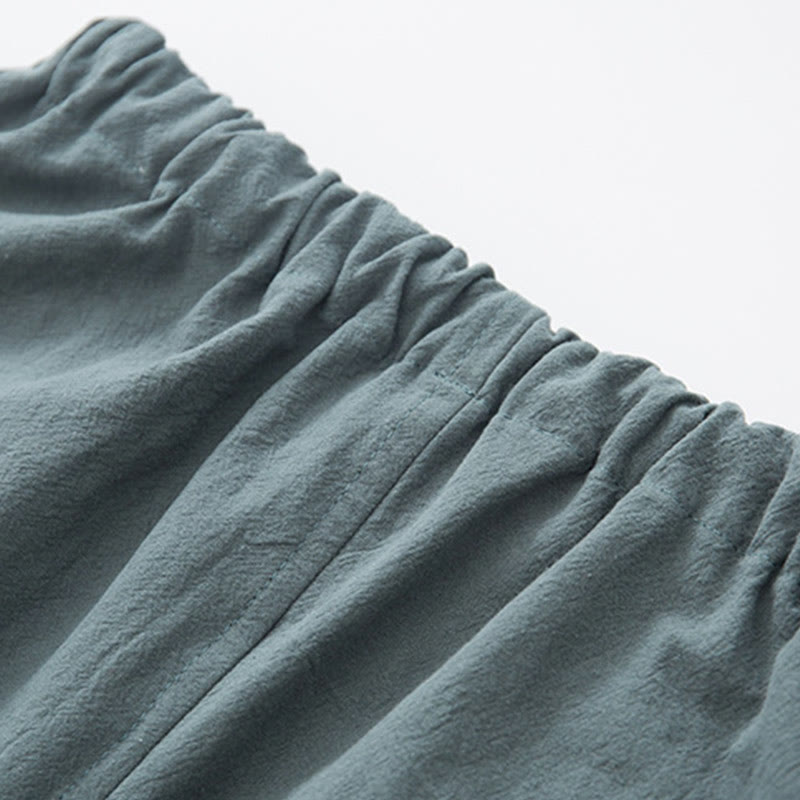 Buddha Stones 2-częściowy Zen Tang Suit męski lniany zestaw koszul z długim rękawem i spodniami z żabą - image 14