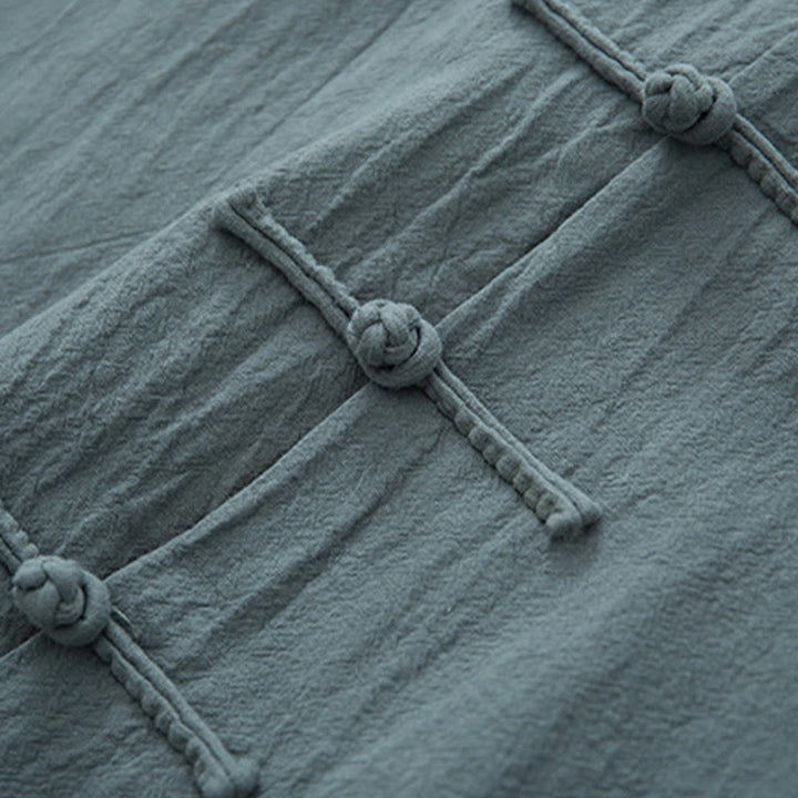 Buddha Stones 2-częściowy Zen Tang Suit męski lniany zestaw koszul z długim rękawem i spodniami z żabą - image 8