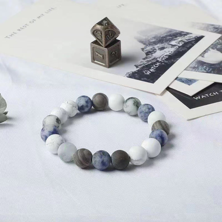 Buddha Stones Biały Turkus Picasso Jaspis Niebieski Punkt Jaspis Relaksacyjna Bransoletka