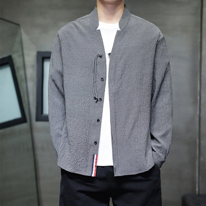 Koszula męska z długim rękawem i guzikami w jednolitym kolorze z Buddha Stones - image 3