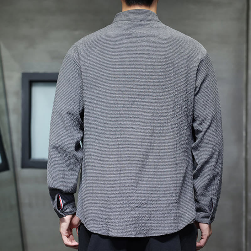 Koszula męska z długim rękawem i guzikami w jednolitym kolorze z Buddha Stones - image 4