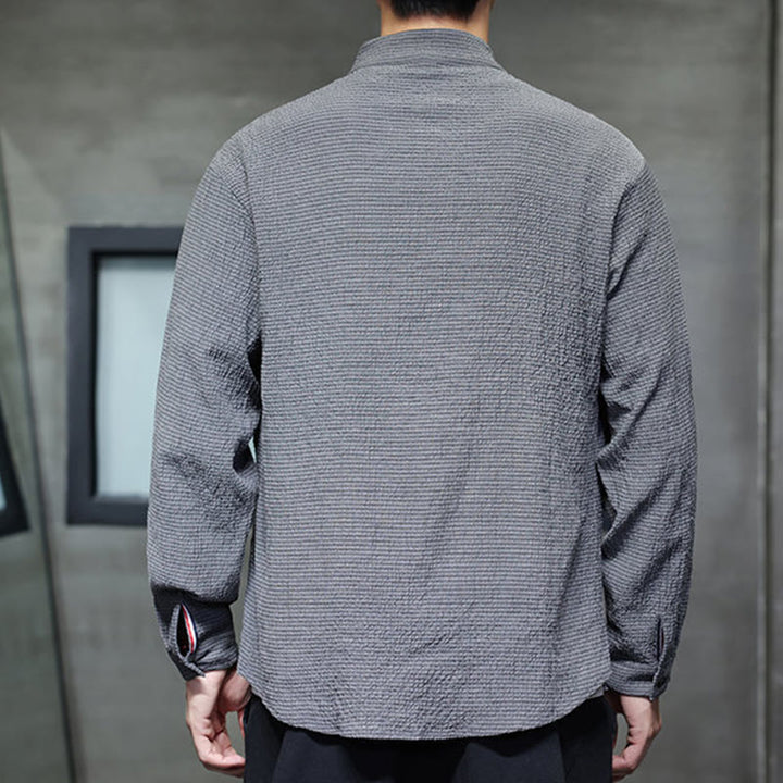 Koszula męska z długim rękawem i guzikami w jednolitym kolorze z Buddha Stones - image 4