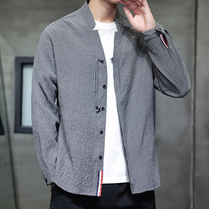 Koszula męska z długim rękawem i guzikami w jednolitym kolorze z Buddha Stones - image 5