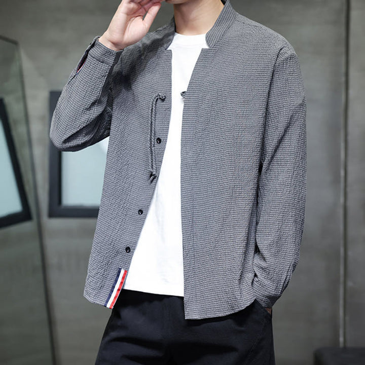 Koszula męska z długim rękawem i guzikami w jednolitym kolorze z Buddha Stones - image 6