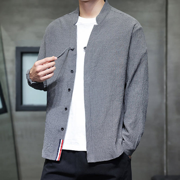 Koszula męska z długim rękawem i guzikami w jednolitym kolorze z Buddha Stones - image 2