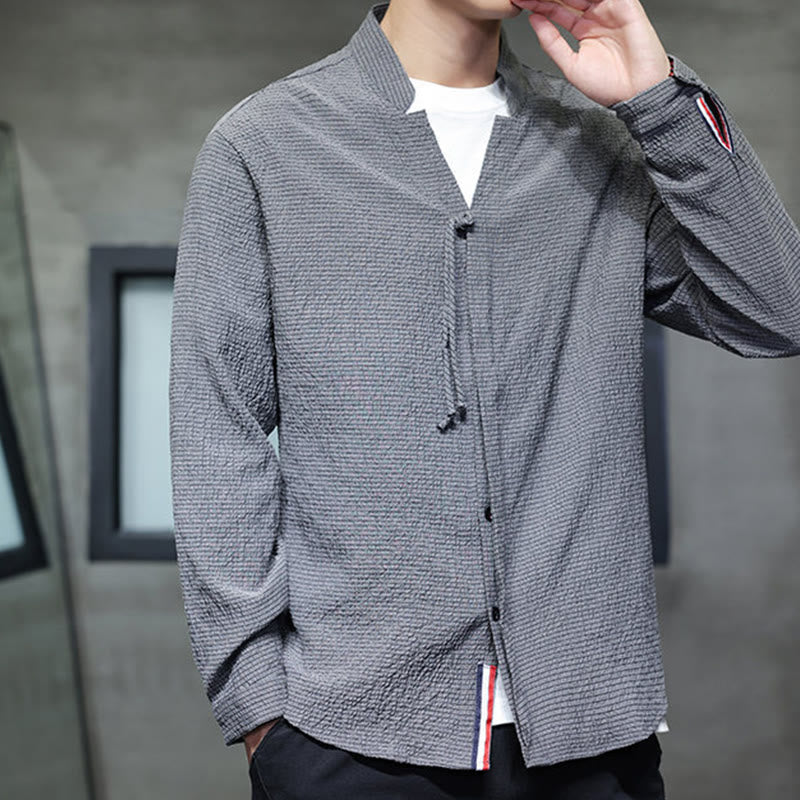 Koszula męska z długim rękawem i guzikami w jednolitym kolorze z Buddha Stones - image 7