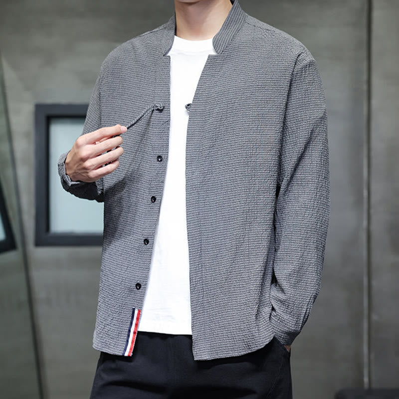 Koszula męska z długim rękawem i guzikami w jednolitym kolorze z Buddha Stones - image 2