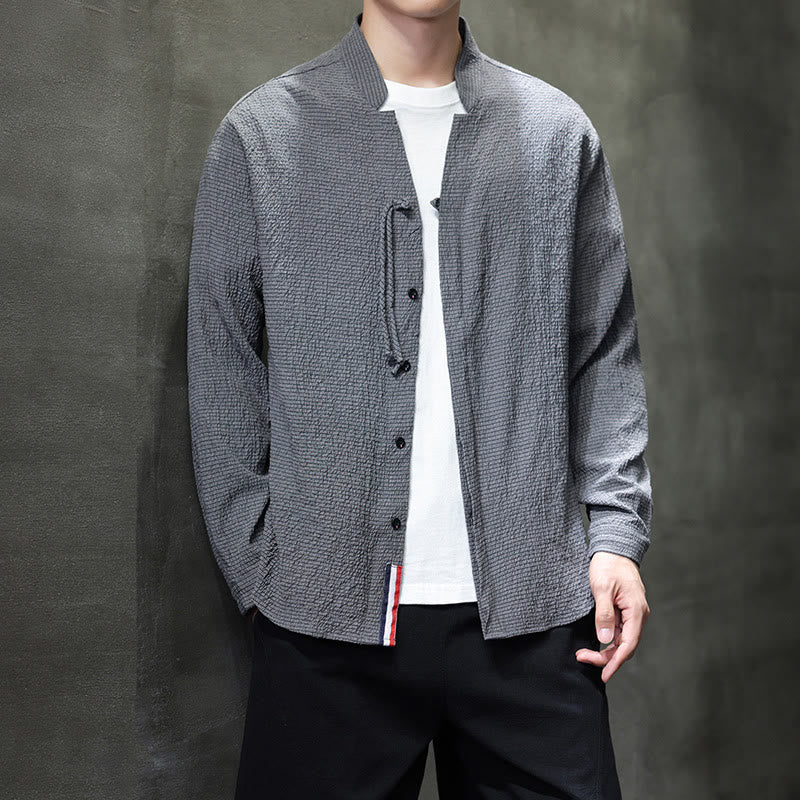 Koszula męska z długim rękawem i guzikami w jednolitym kolorze z Buddha Stones - image 1