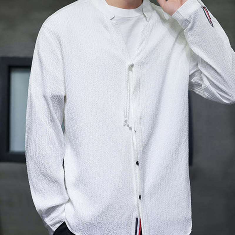 Koszula męska z długim rękawem i guzikami w jednolitym kolorze z Buddha Stones - image 15