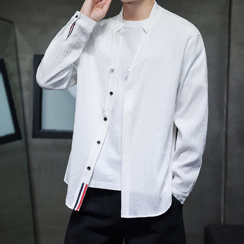 Koszula męska z długim rękawem i guzikami w jednolitym kolorze z Buddha Stones - image 11