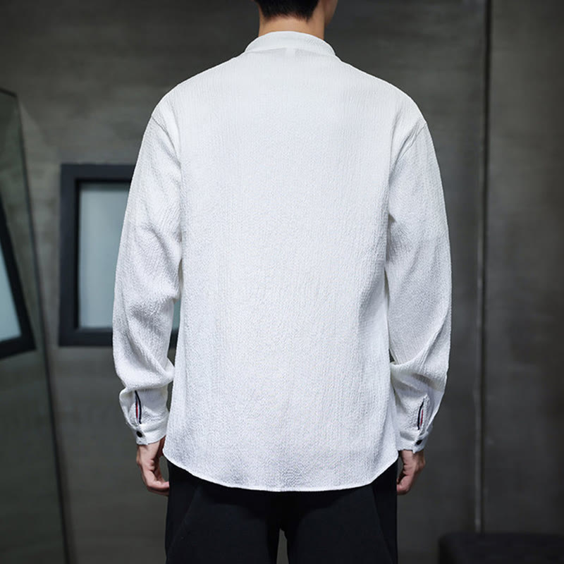 Koszula męska z długim rękawem i guzikami w jednolitym kolorze z Buddha Stones - image 13