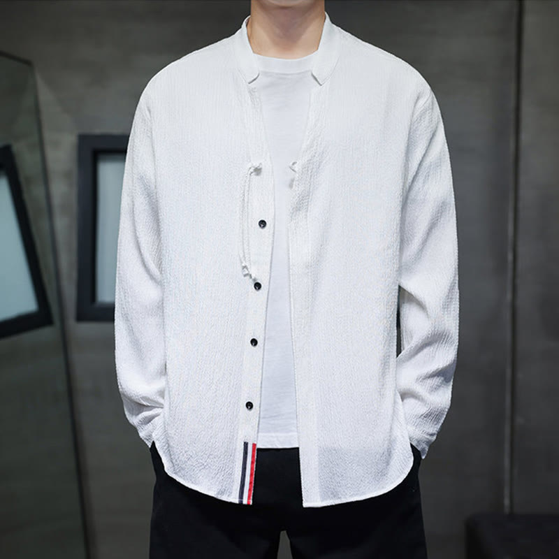 Koszula męska z długim rękawem i guzikami w jednolitym kolorze z Buddha Stones - image 14