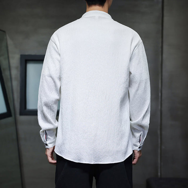 Koszula męska z długim rękawem i guzikami w jednolitym kolorze z Buddha Stones - image 13