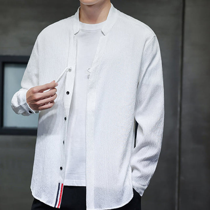 Koszula męska z długim rękawem i guzikami w jednolitym kolorze z Buddha Stones - image 12