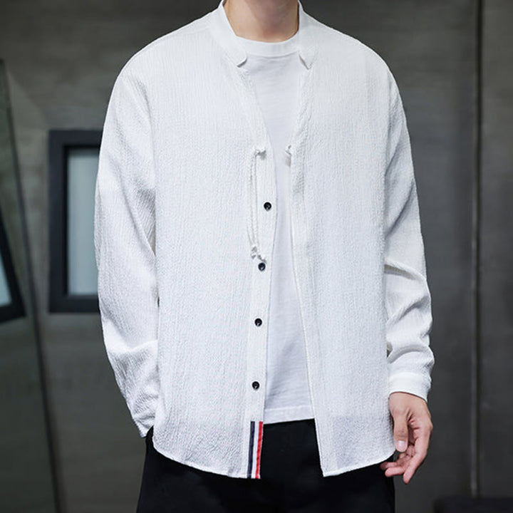 Koszula męska z długim rękawem i guzikami w jednolitym kolorze z Buddha Stones - image 10