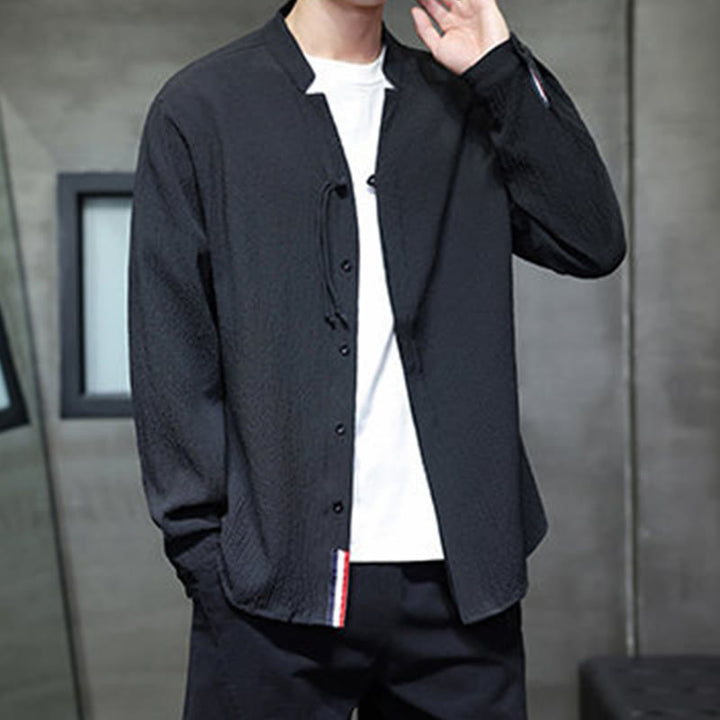 Koszula męska z długim rękawem i guzikami w jednolitym kolorze z Buddha Stones - image 22