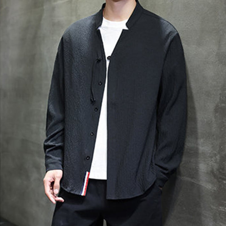 Koszula męska z długim rękawem i guzikami w jednolitym kolorze z Buddha Stones - image 23