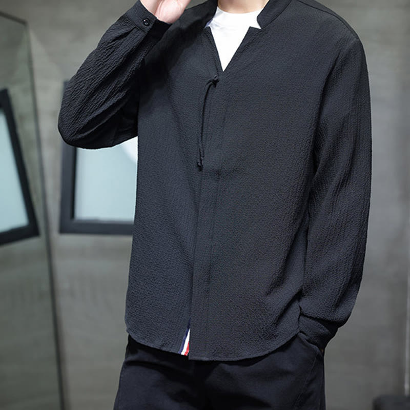 Koszula męska z długim rękawem i guzikami w jednolitym kolorze z Buddha Stones - image 20