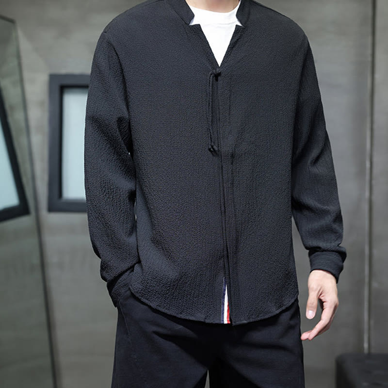 Koszula męska z długim rękawem i guzikami w jednolitym kolorze z Buddha Stones - image 17