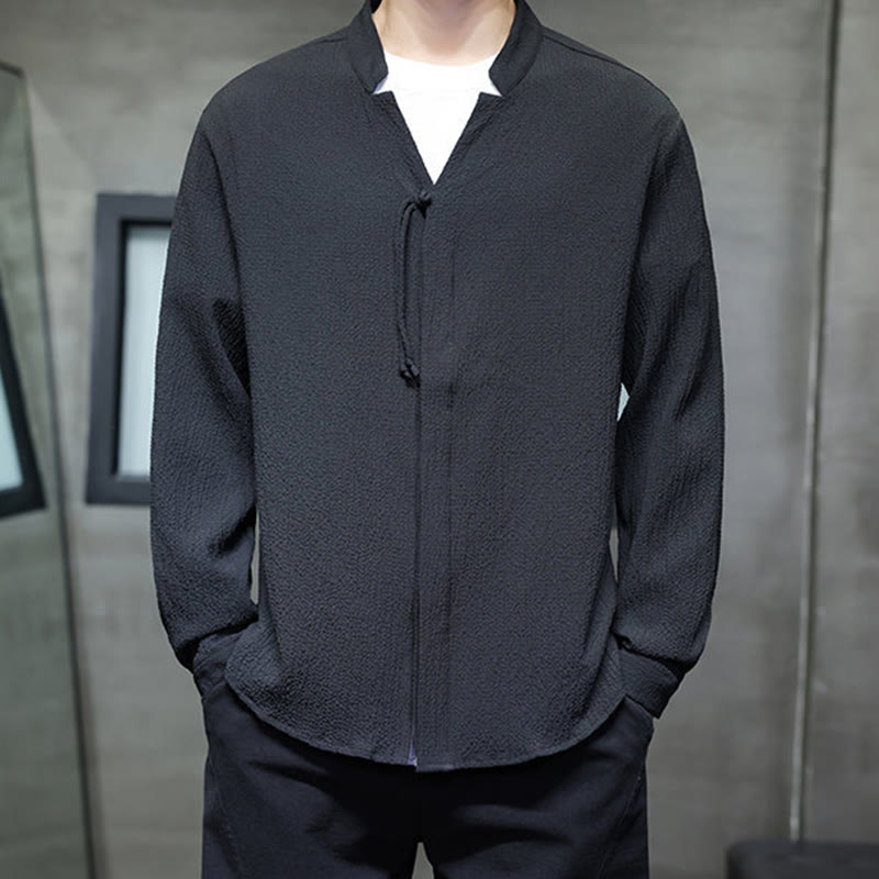 Koszula męska z długim rękawem i guzikami w jednolitym kolorze z Buddha Stones - image 21