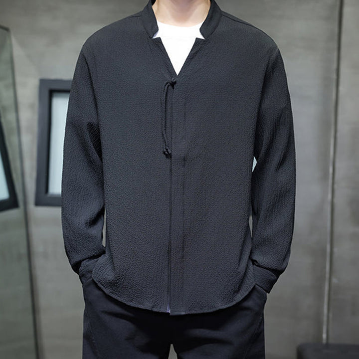 Koszula męska z długim rękawem i guzikami w jednolitym kolorze z Buddha Stones - image 21